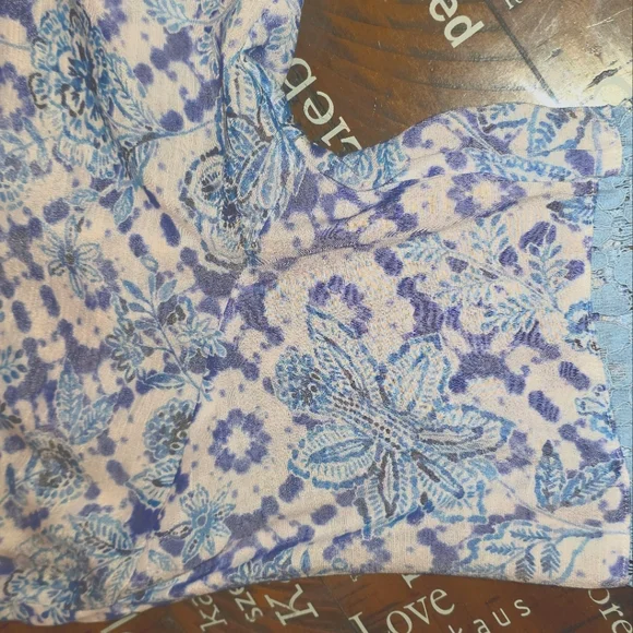 Zac & Rachel Tie Front Top Petite XL gauze and lace crochet top blue and white - Picture 6 of 6